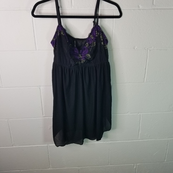 Torrid curve black mesh purple floral babydoll - Picture 2 of 5